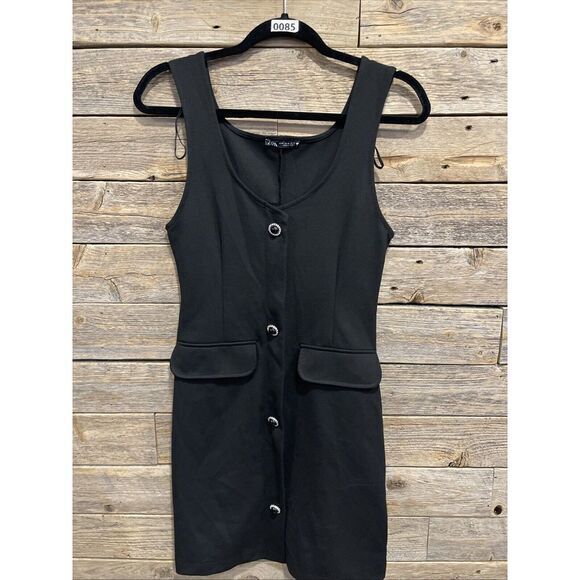 ZARA‎ Gemstone Button Sleeveless Mini Dress Pinafore, Size Medium, Black - Picture 1 of 5